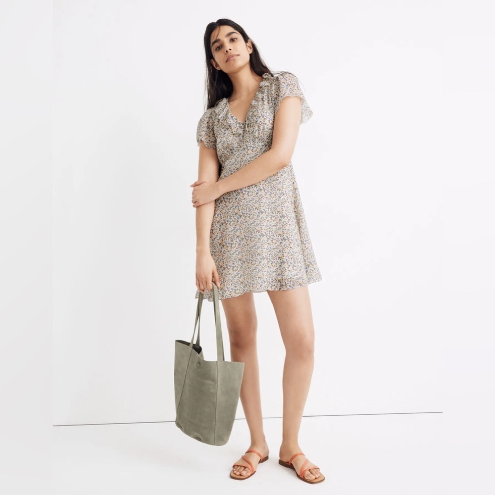 Madewell Silk Ruffle-Neck Mini Dress